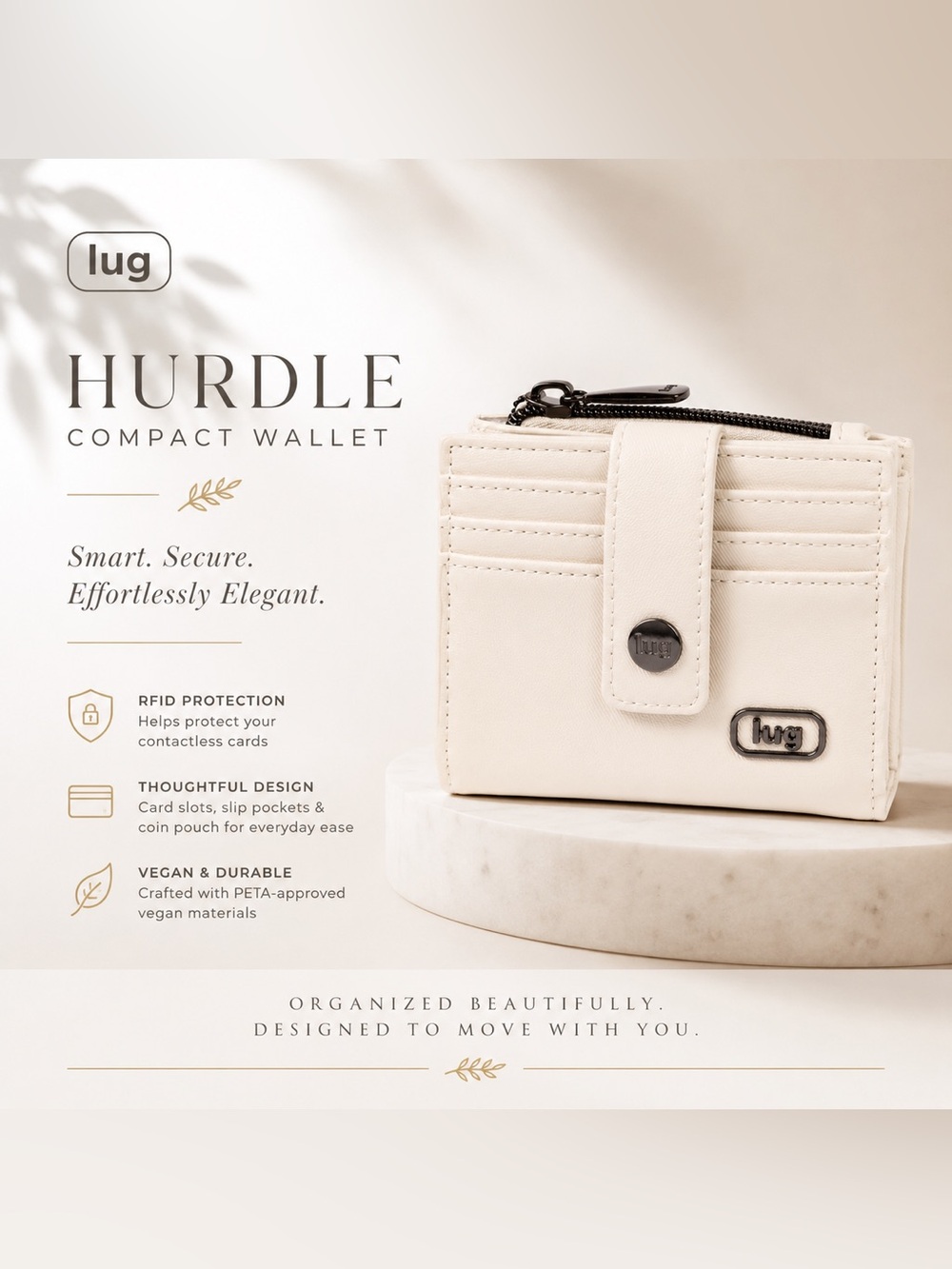 🤍 LUG Hurdle RFID Compact Wallet | Cream Ivory | Vegan Leather | NWOT
